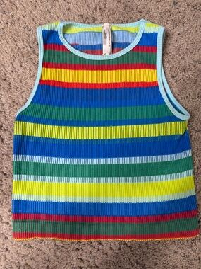 Anthropologie Rainbow Striped Ribbed Tank - Blue, Green, Yellow, Red XS